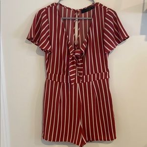 maroon and white striped romper